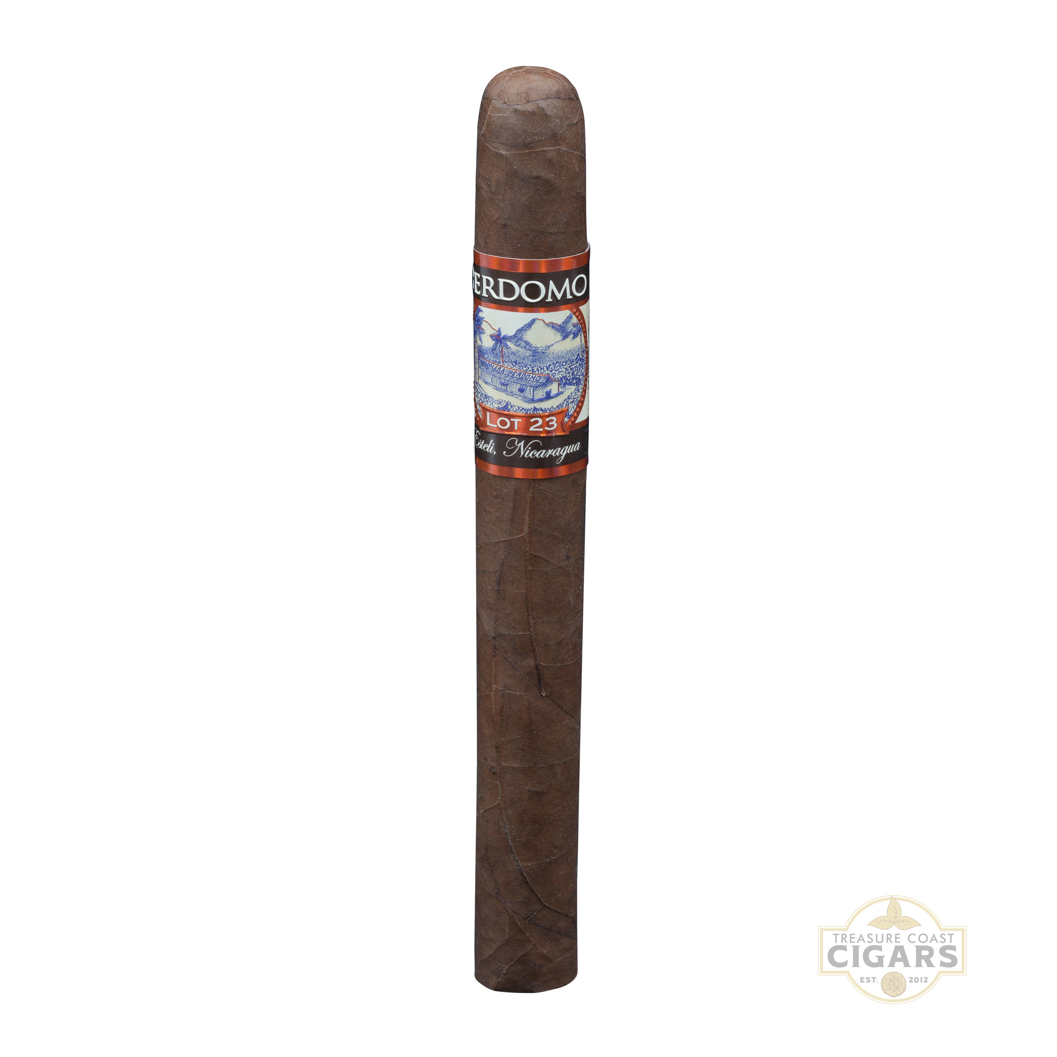 Perdomo Lot 23 Sun Grown Churchill Cigar with Perdomo label on a white background