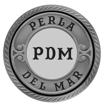 Circular logo with 'PERLA DEL MAR' and 'PDM' text on a white background