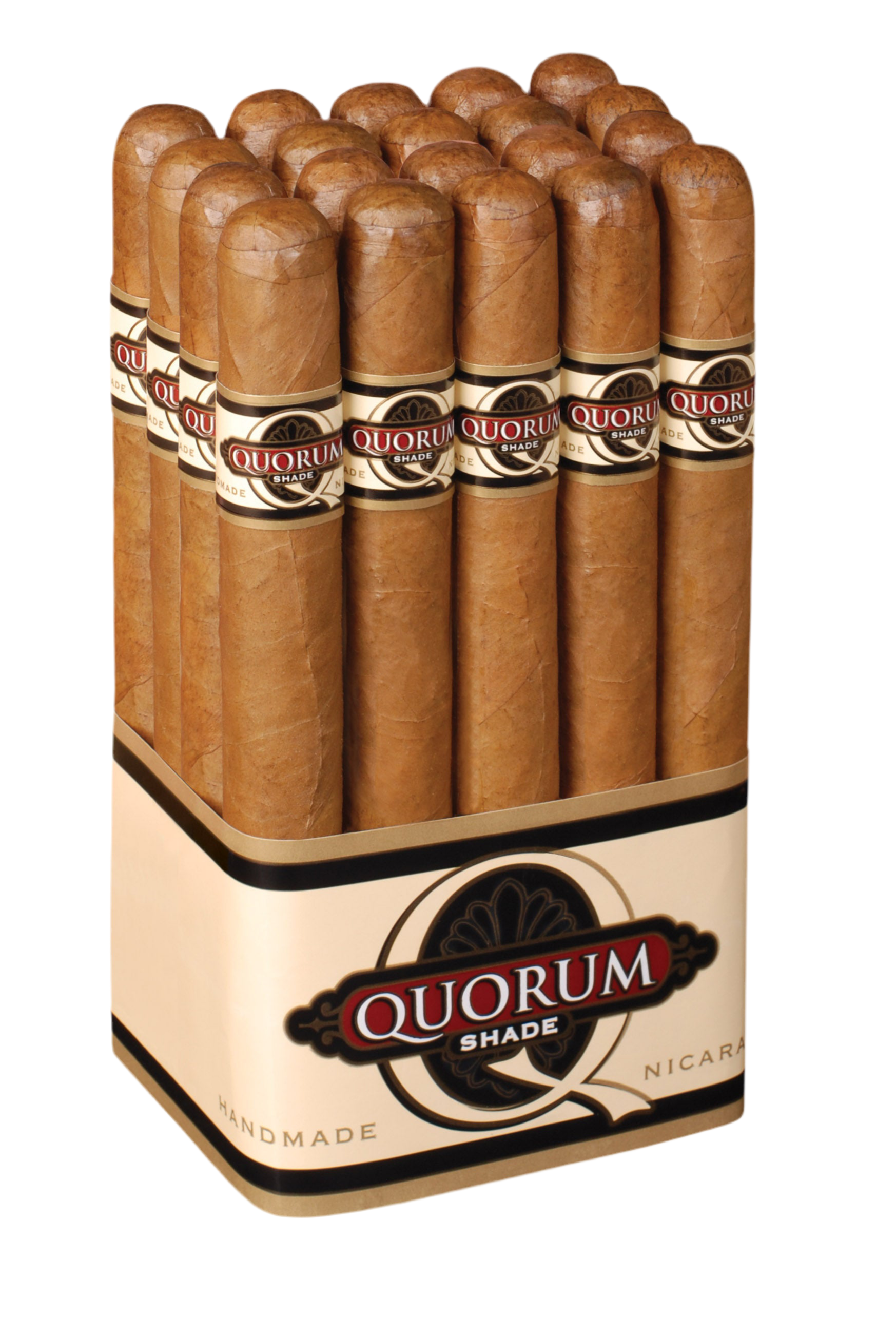 Bundle of Quorum cigars with visible branding on a white background