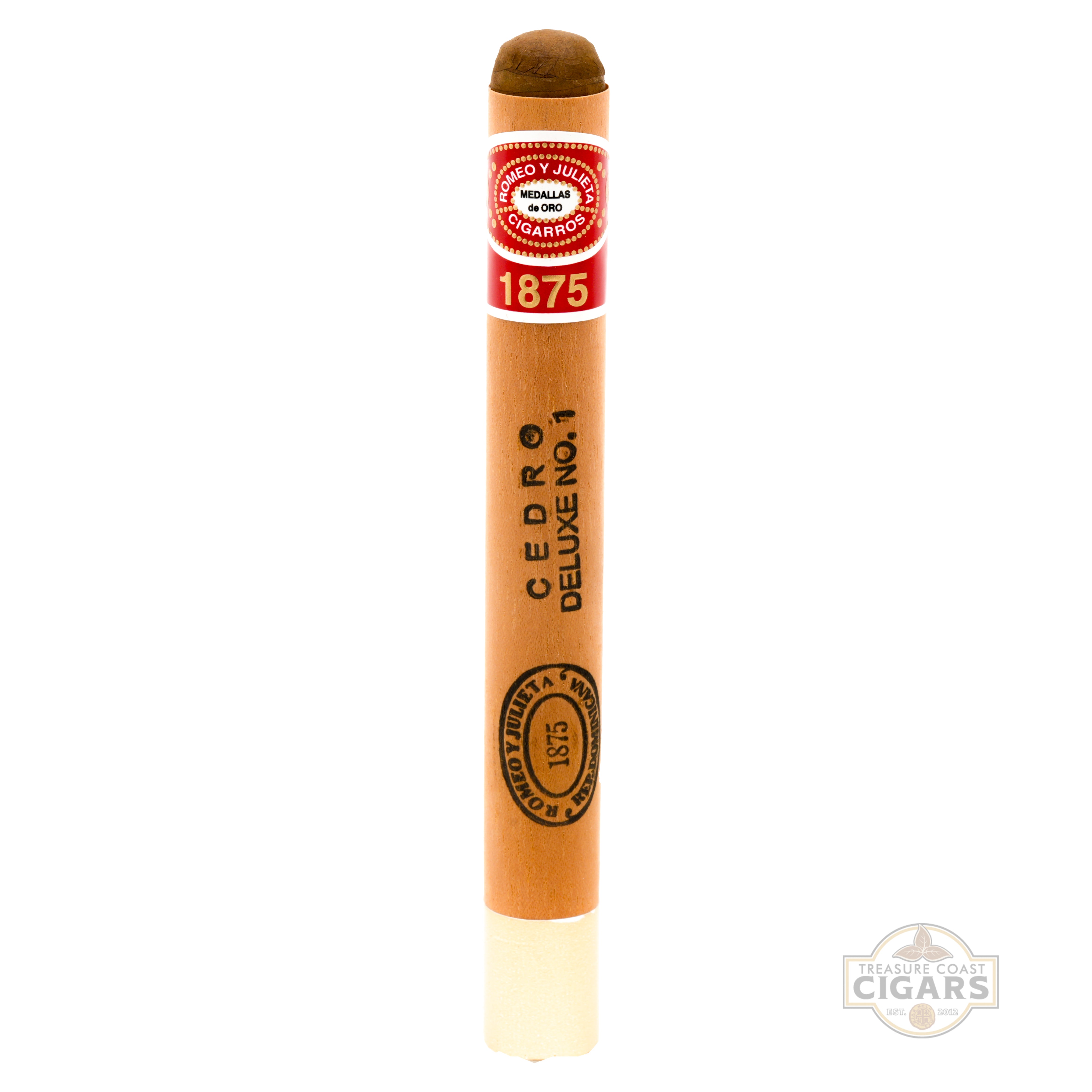 Cigar with visible branding on a white background