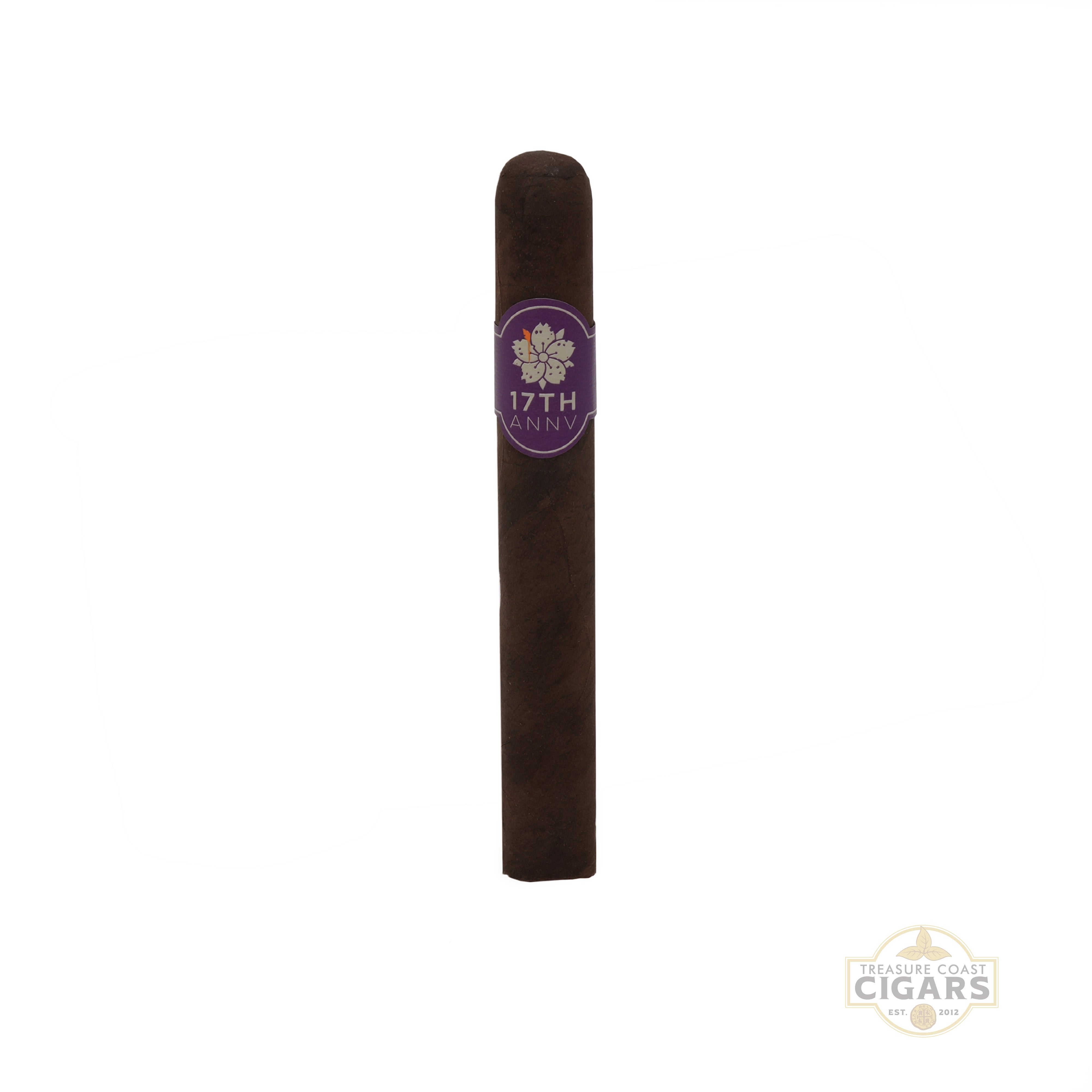 A single cigar with Room 101 17th Anniversary band on a white background