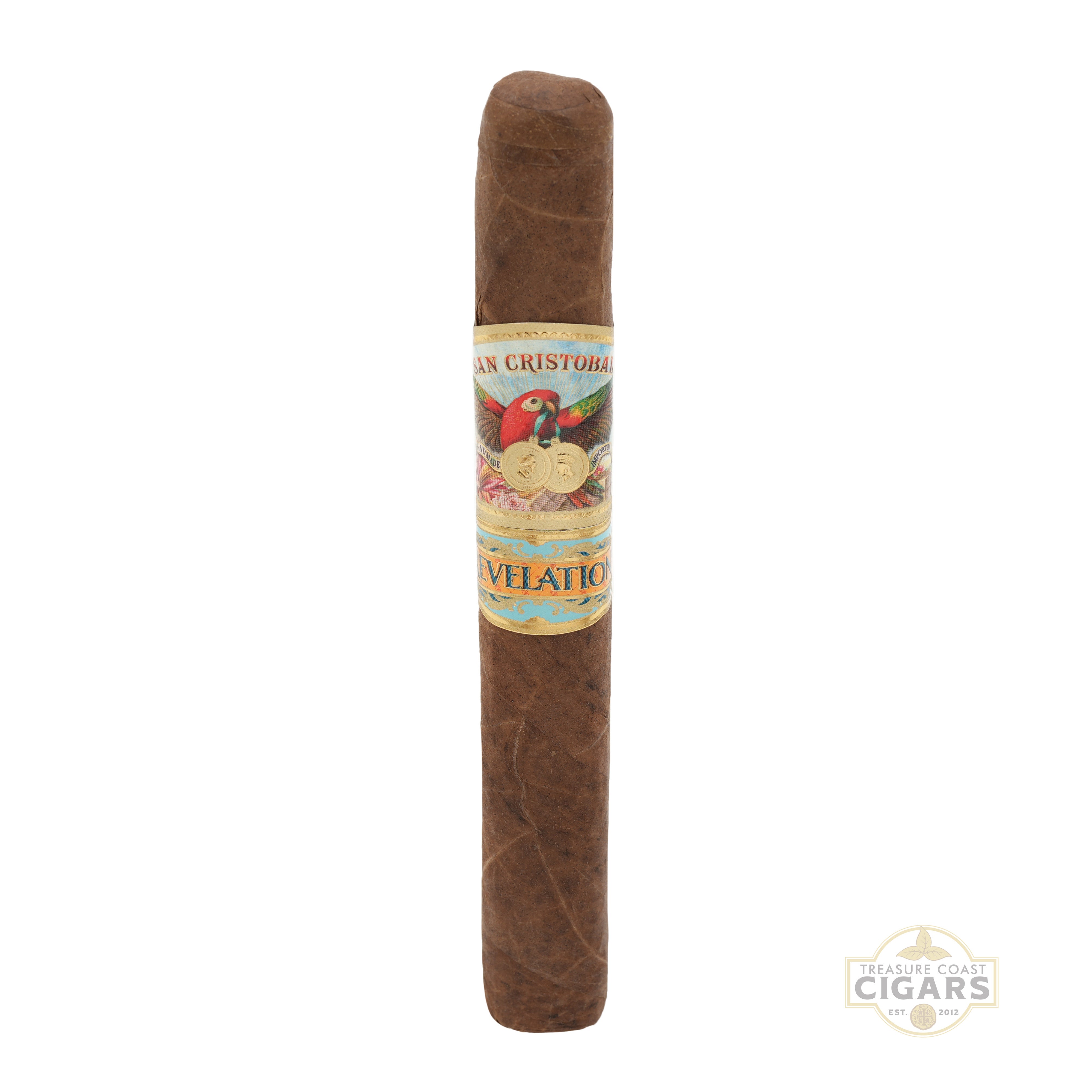 Cigar with a label on a white background