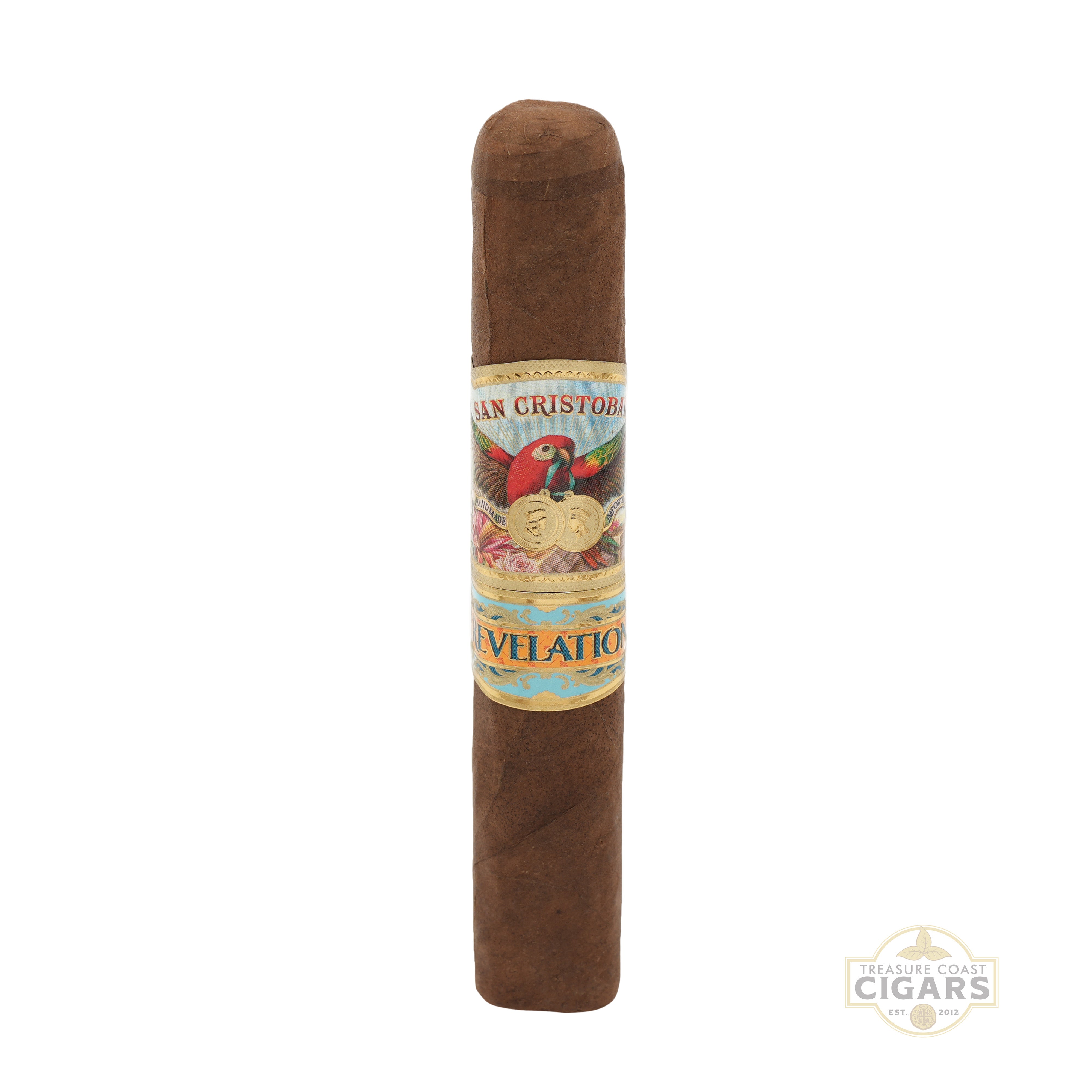 Cigar with a colorful label on a white background