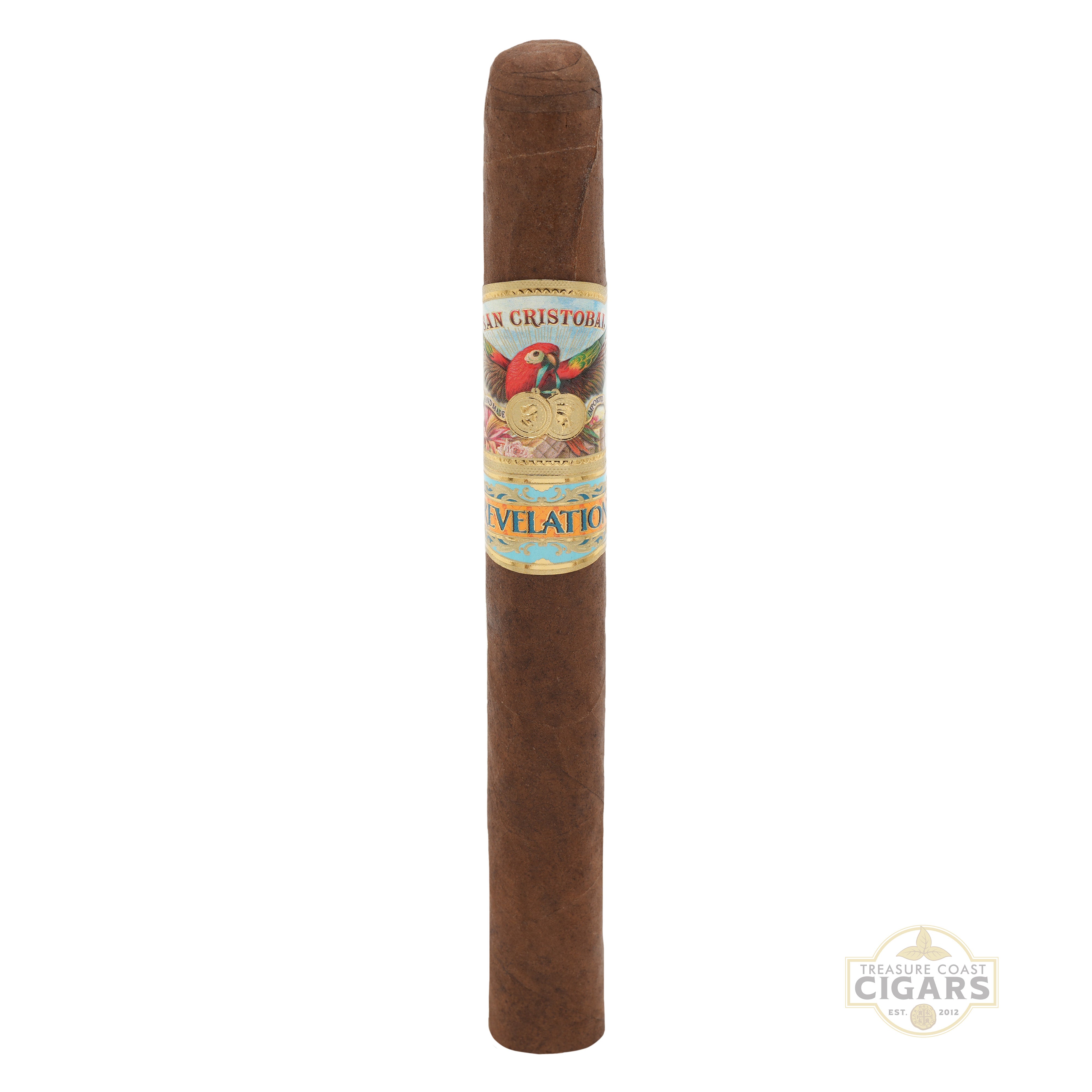 Cigar with a label on a white background