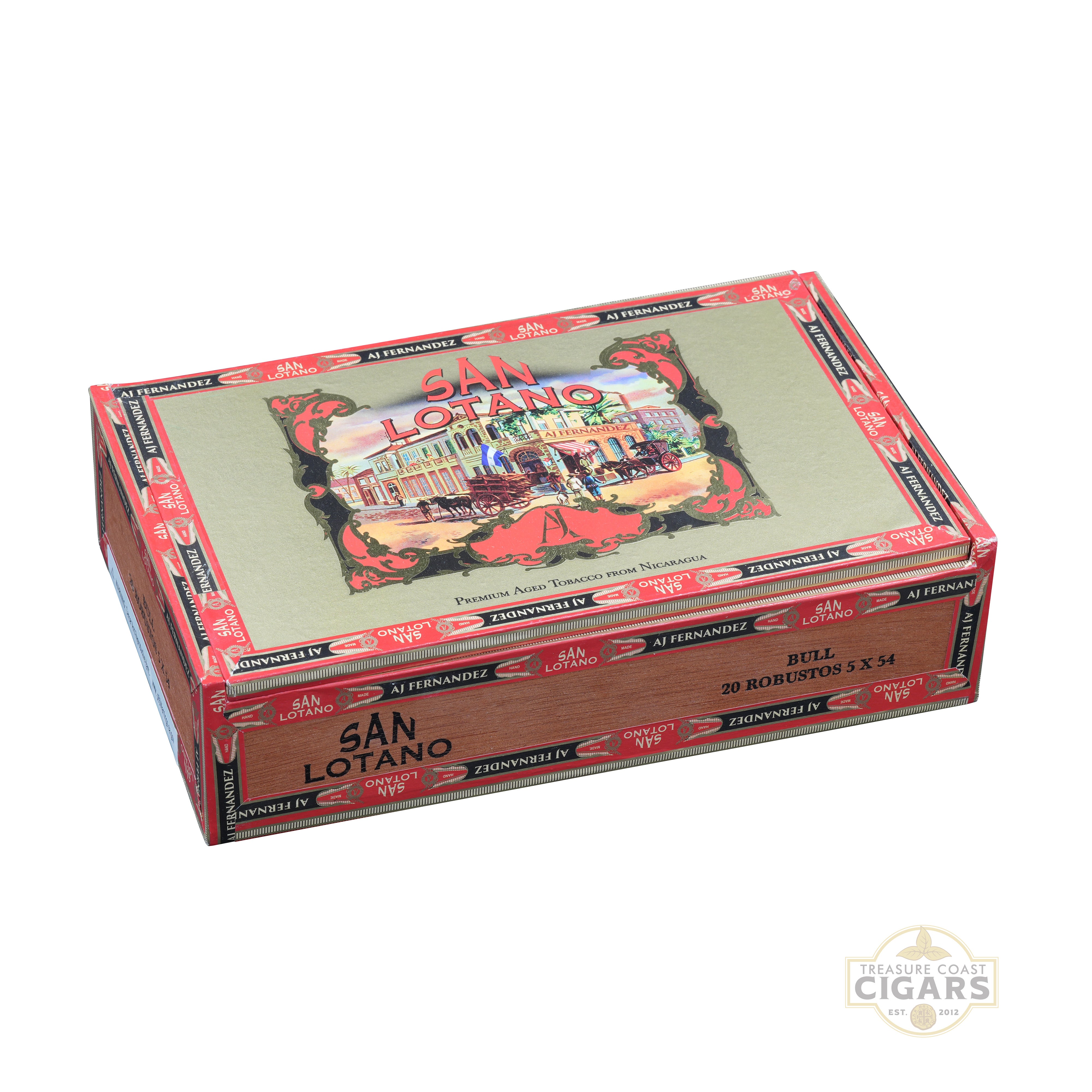 Cigar box with 'San Lotano' branding on a white background
