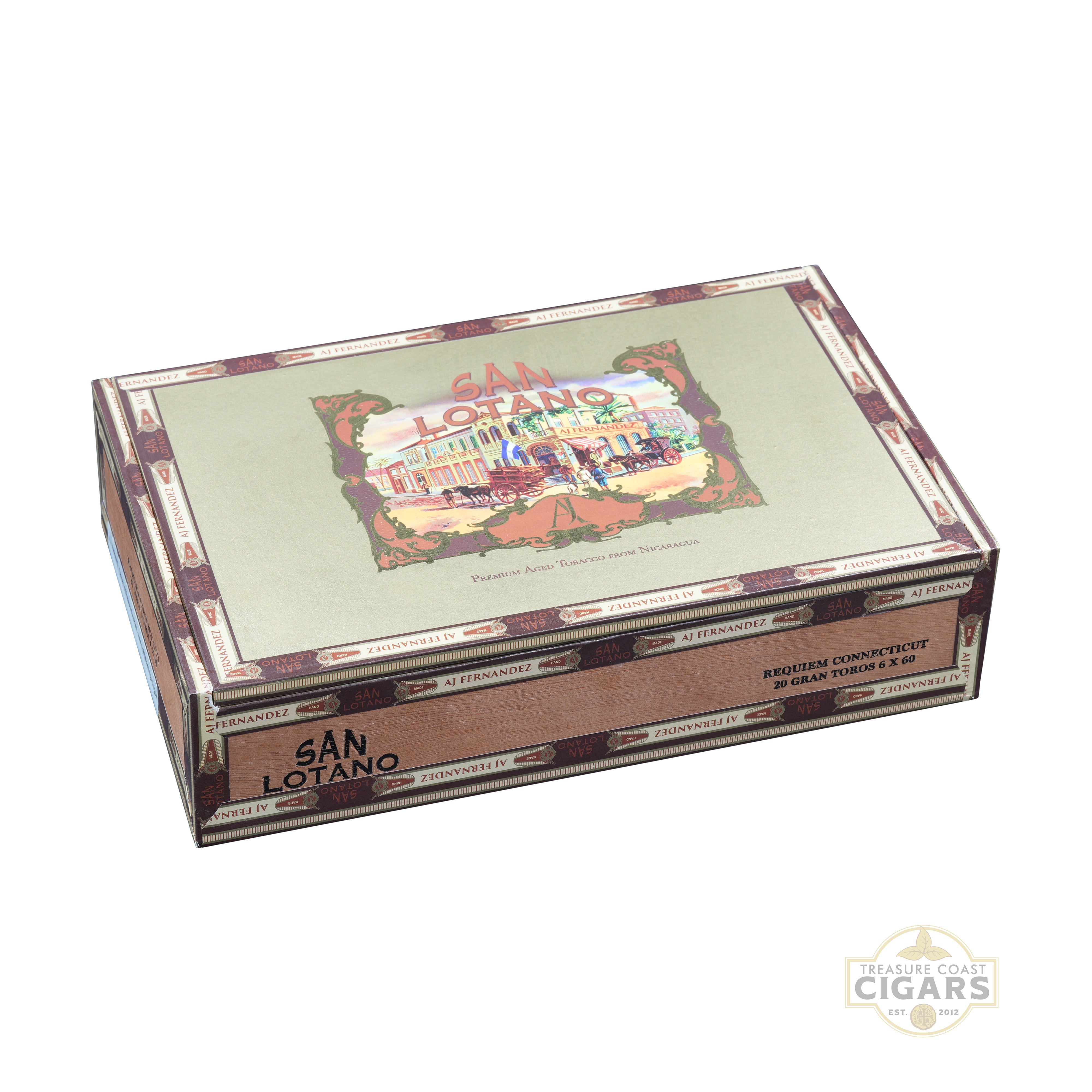 Cigar box with 'San Lotano' branding on a white background