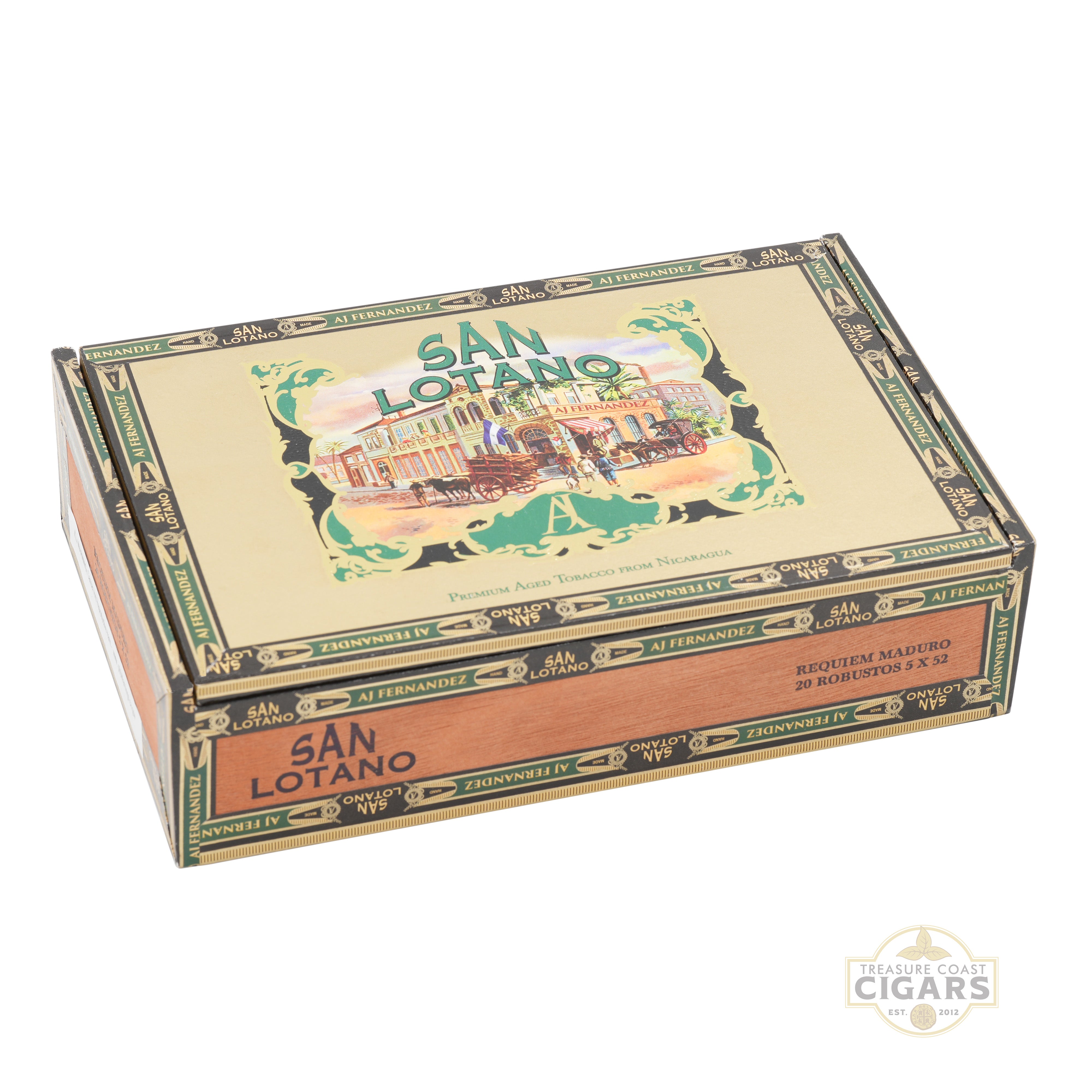 San Lotano cigar box with decorative design on a white background