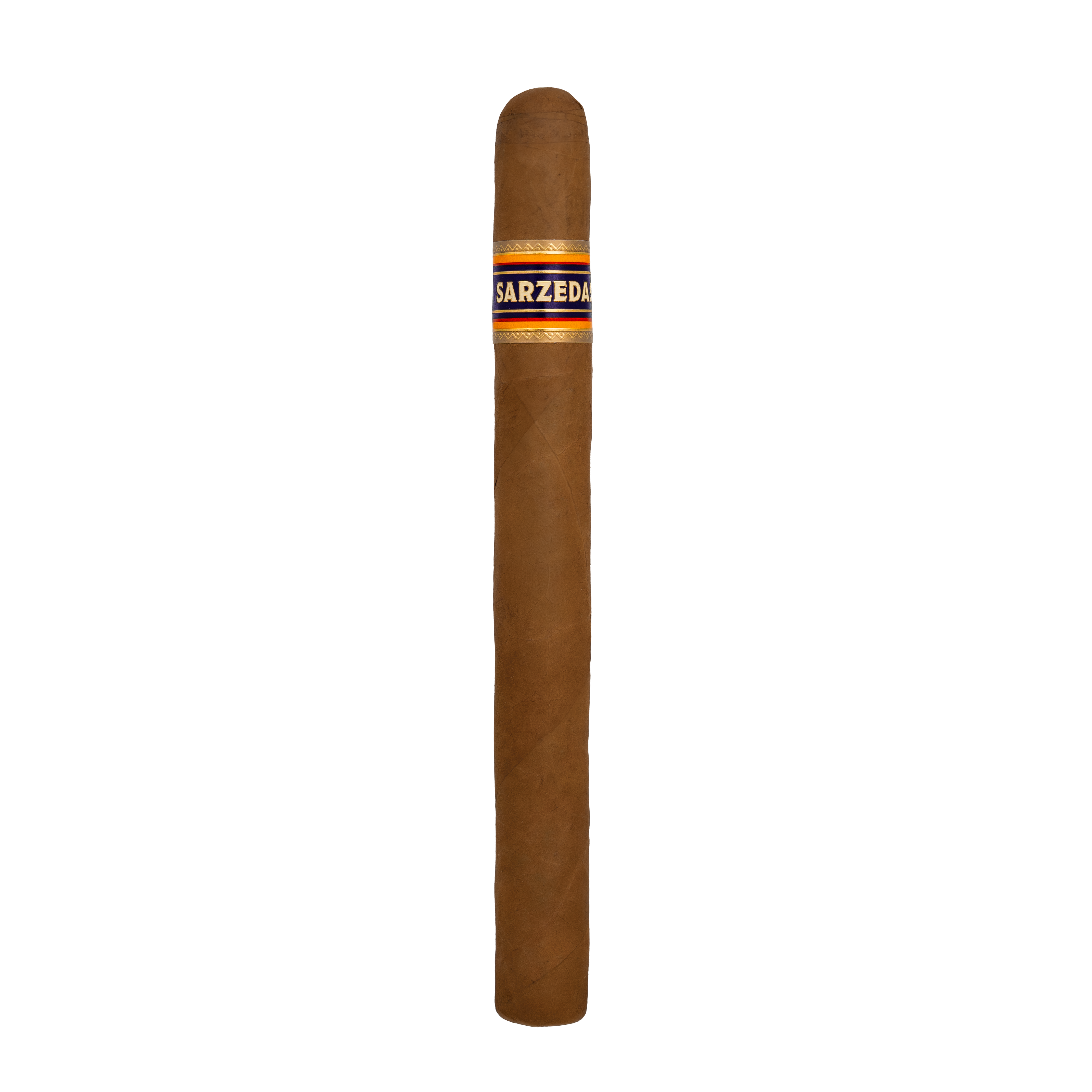 Cigar with a visible brand label on a white background