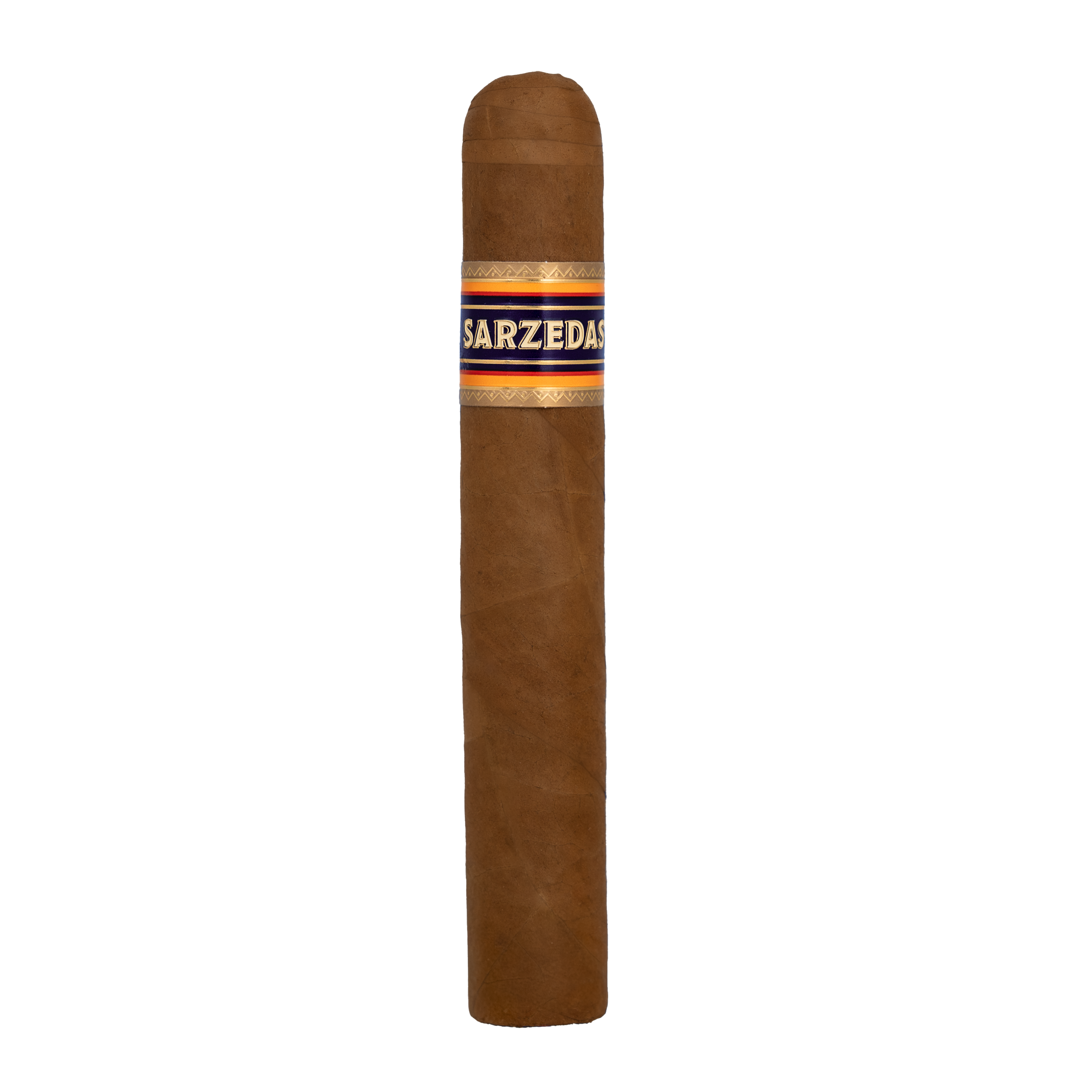 Cigar with a visible brand label on a white background
