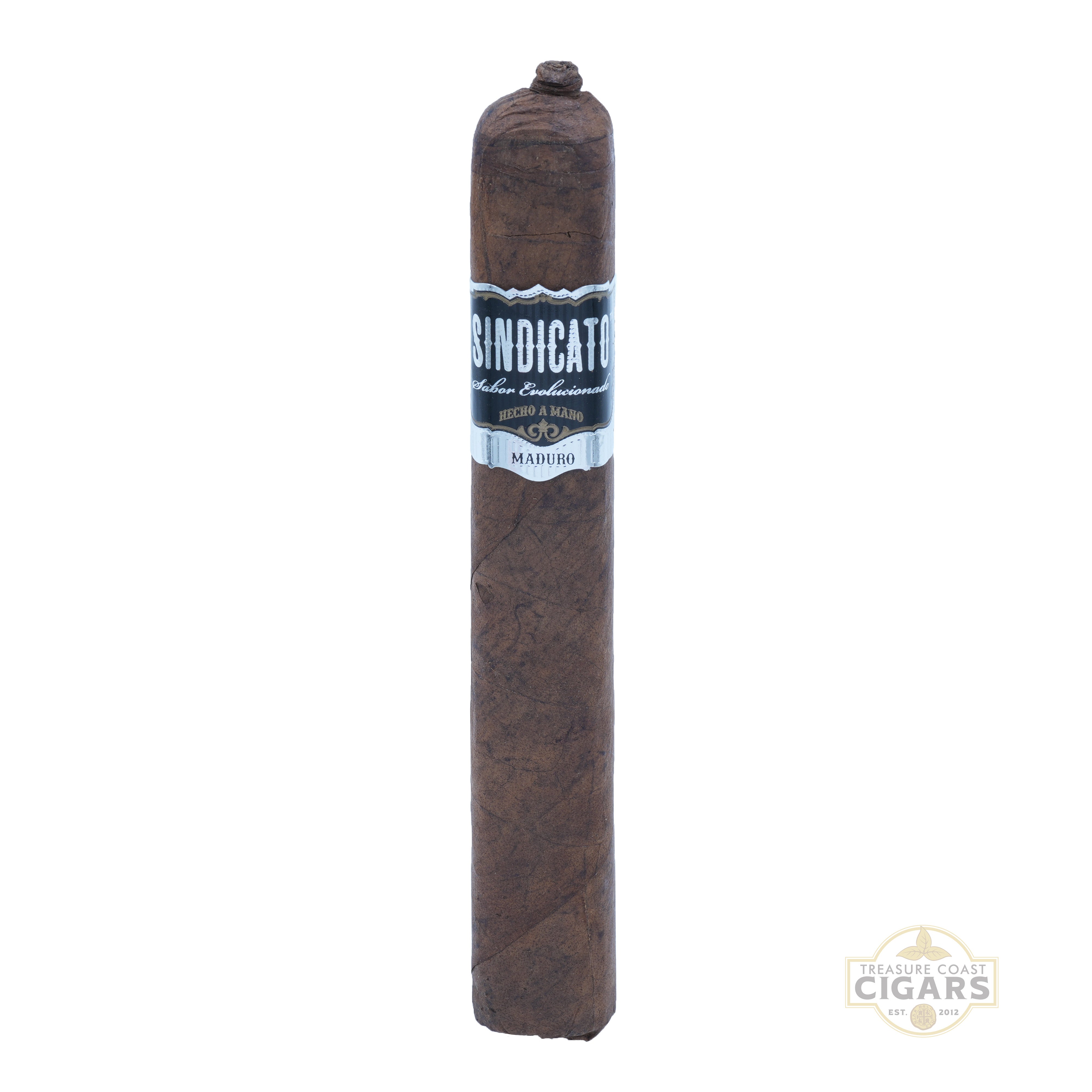 Cigar with a label on a white background