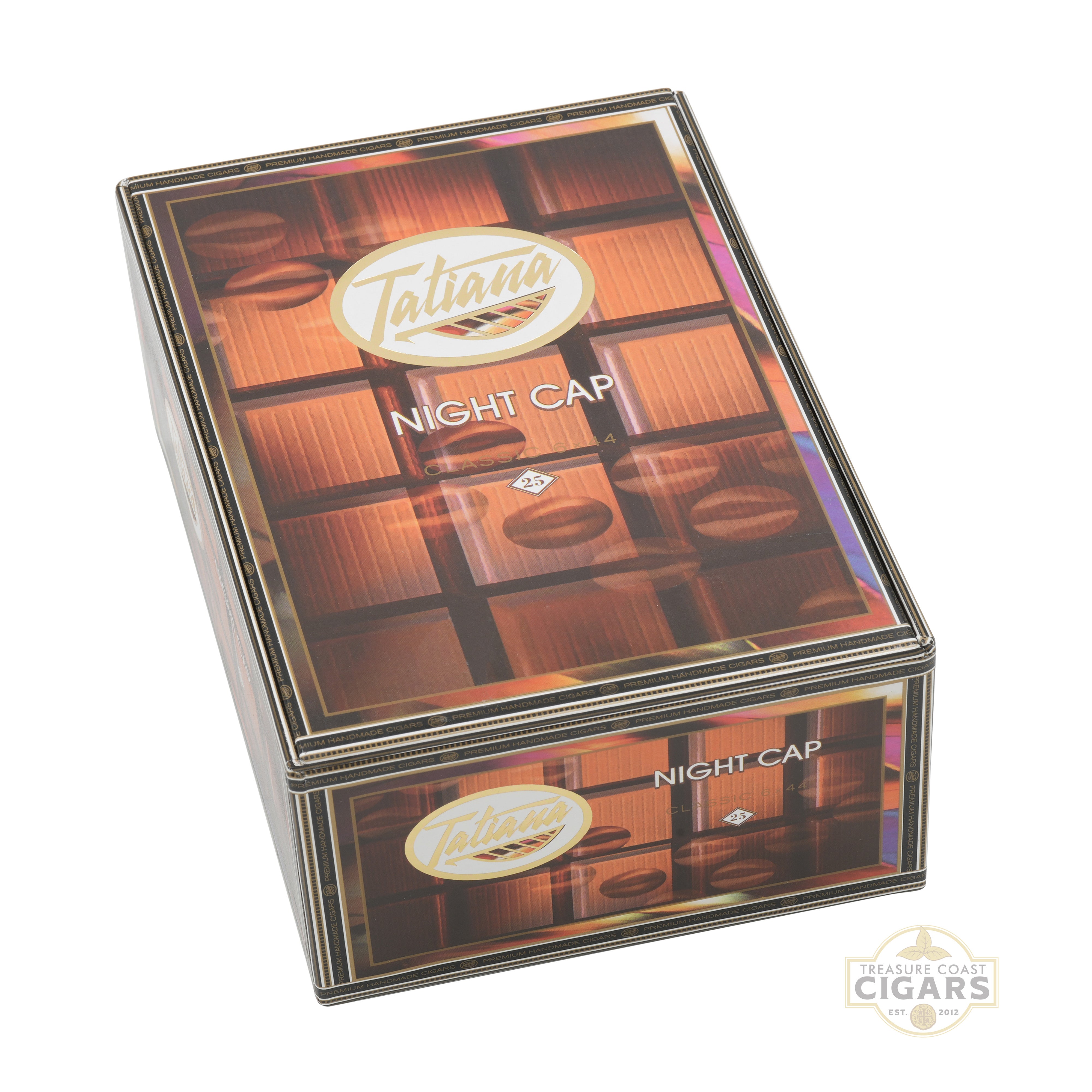 Tatiana Night Cap cigar box with brand logo on a white background