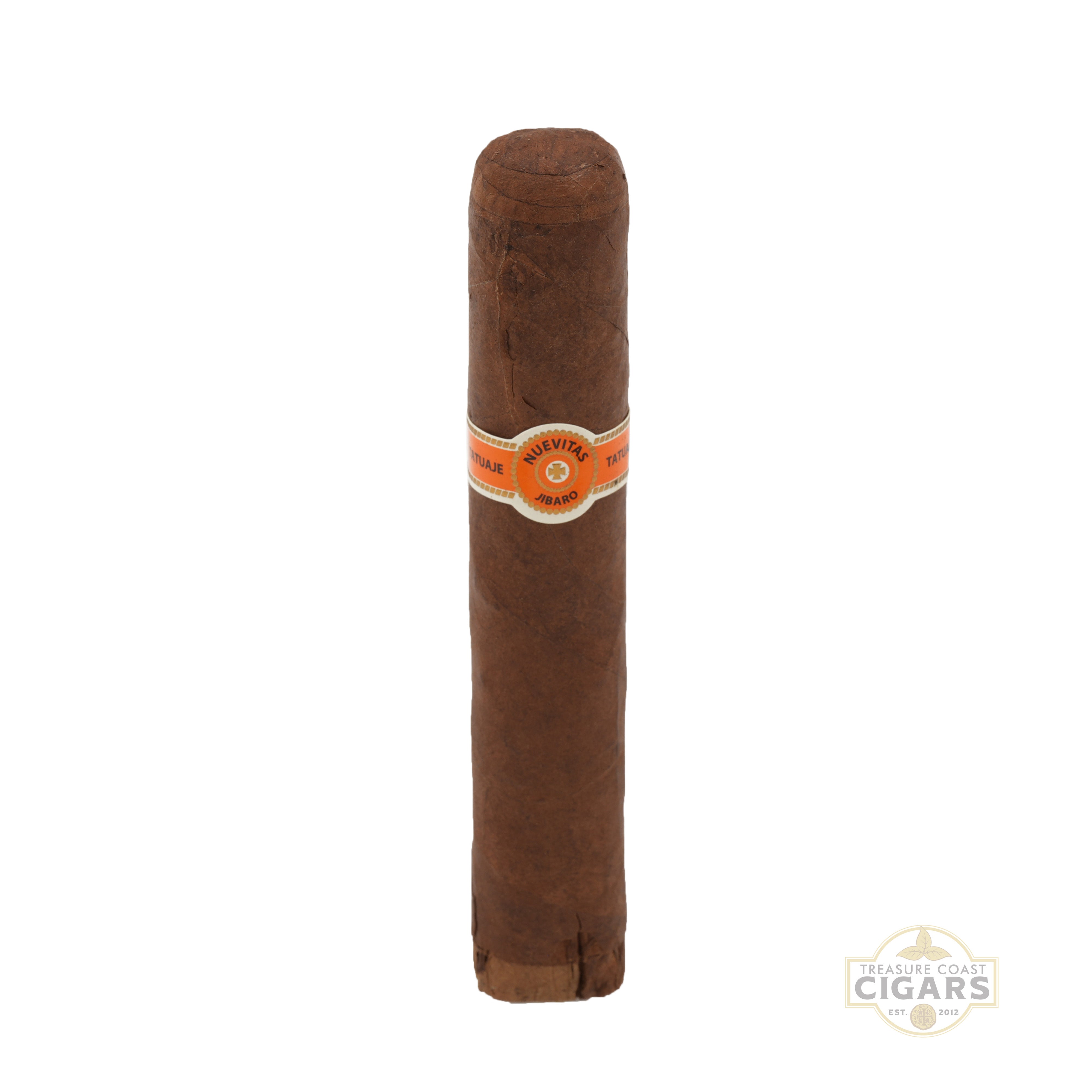 Cigar with a band on a white background