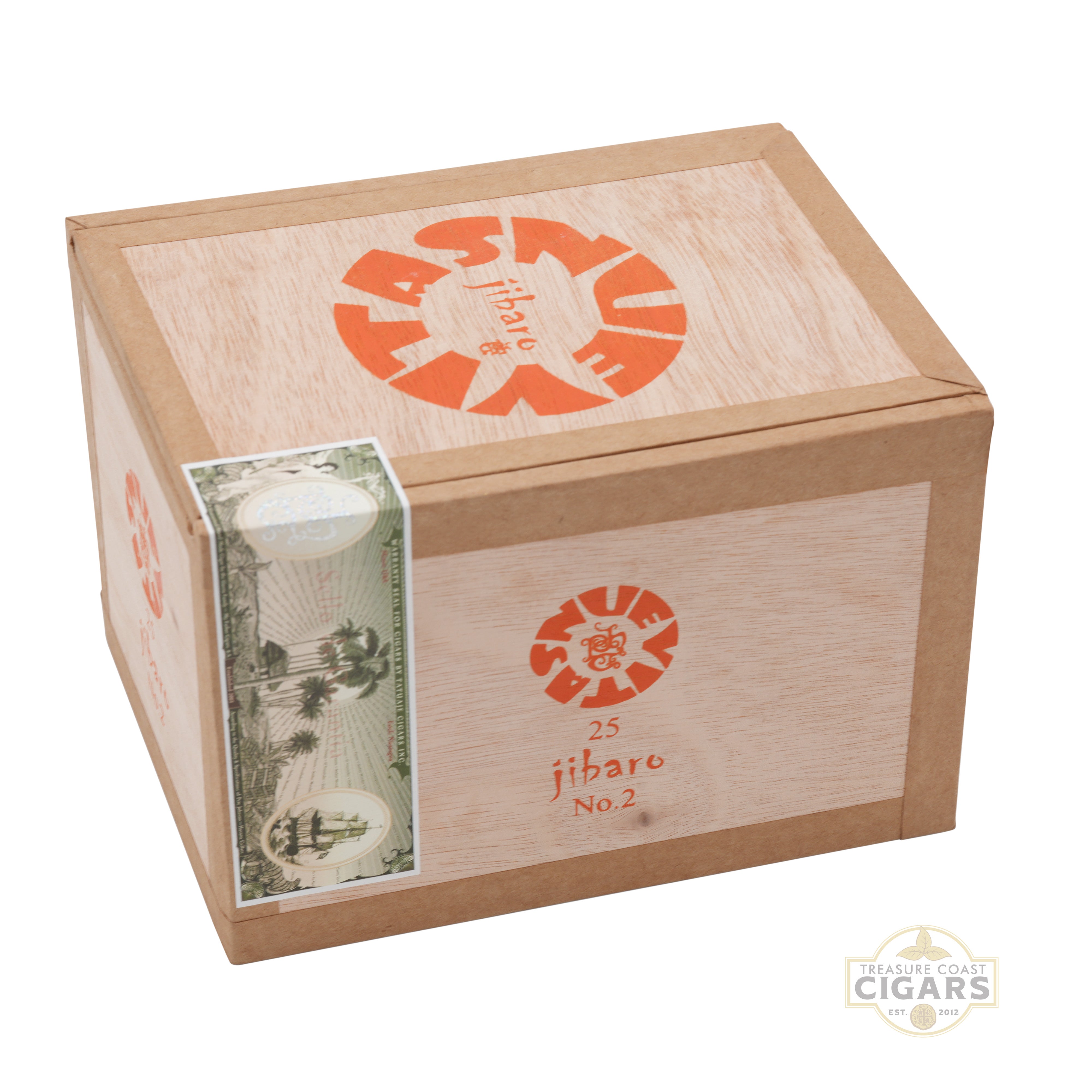 Wooden cigar box with Jibaro branding on a white background