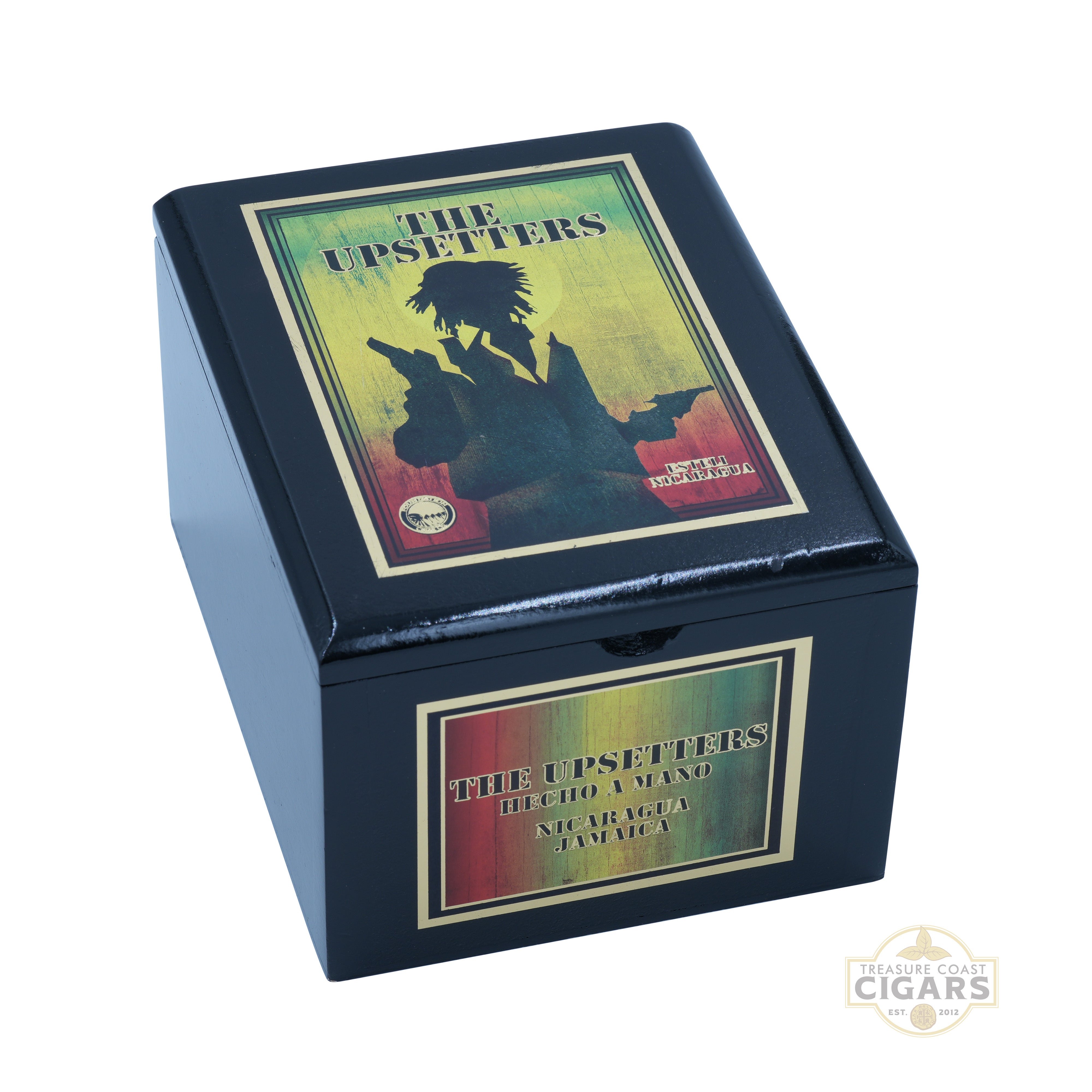Cigar box with 'The Upsetters' design on a white background