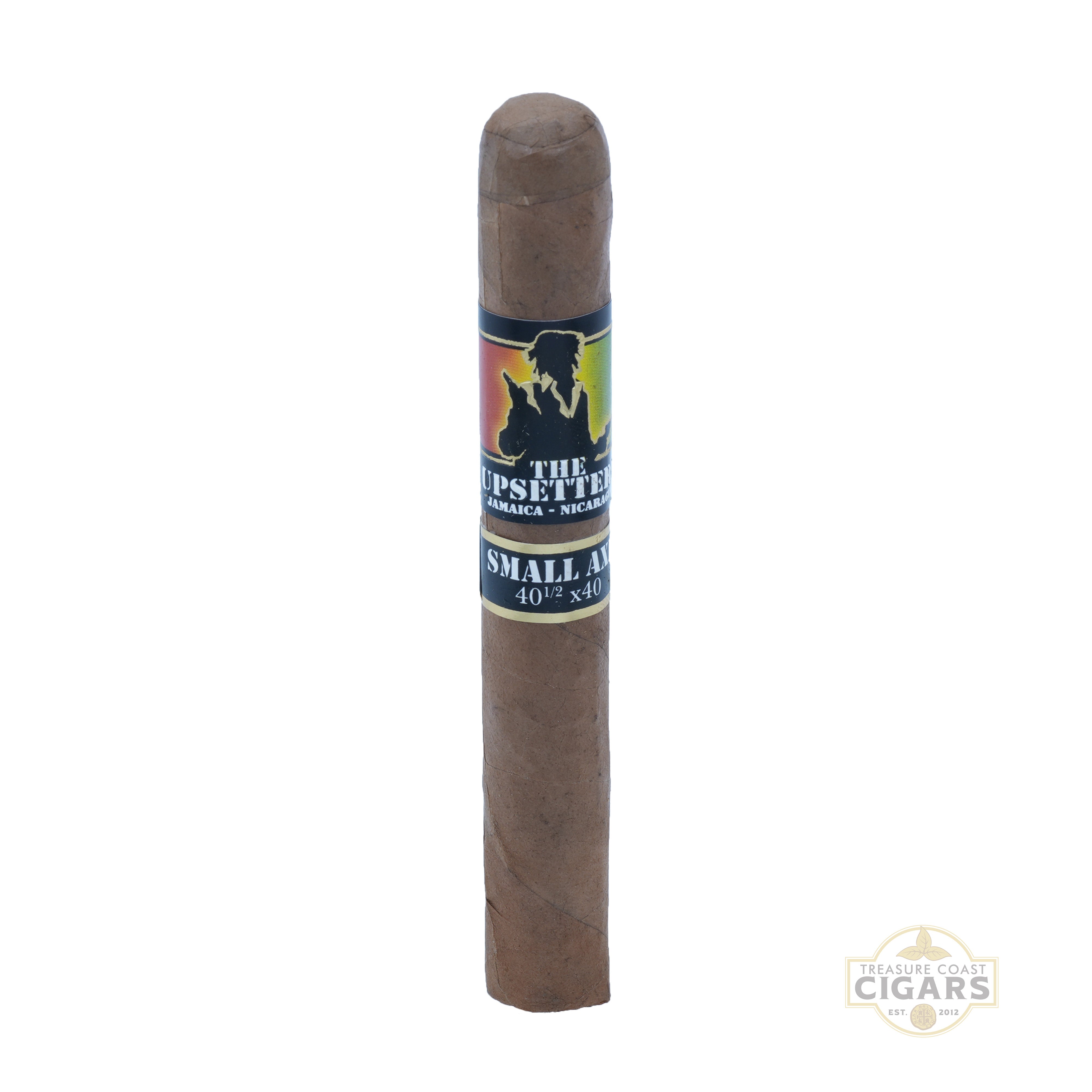 Cigar with a label on a white background