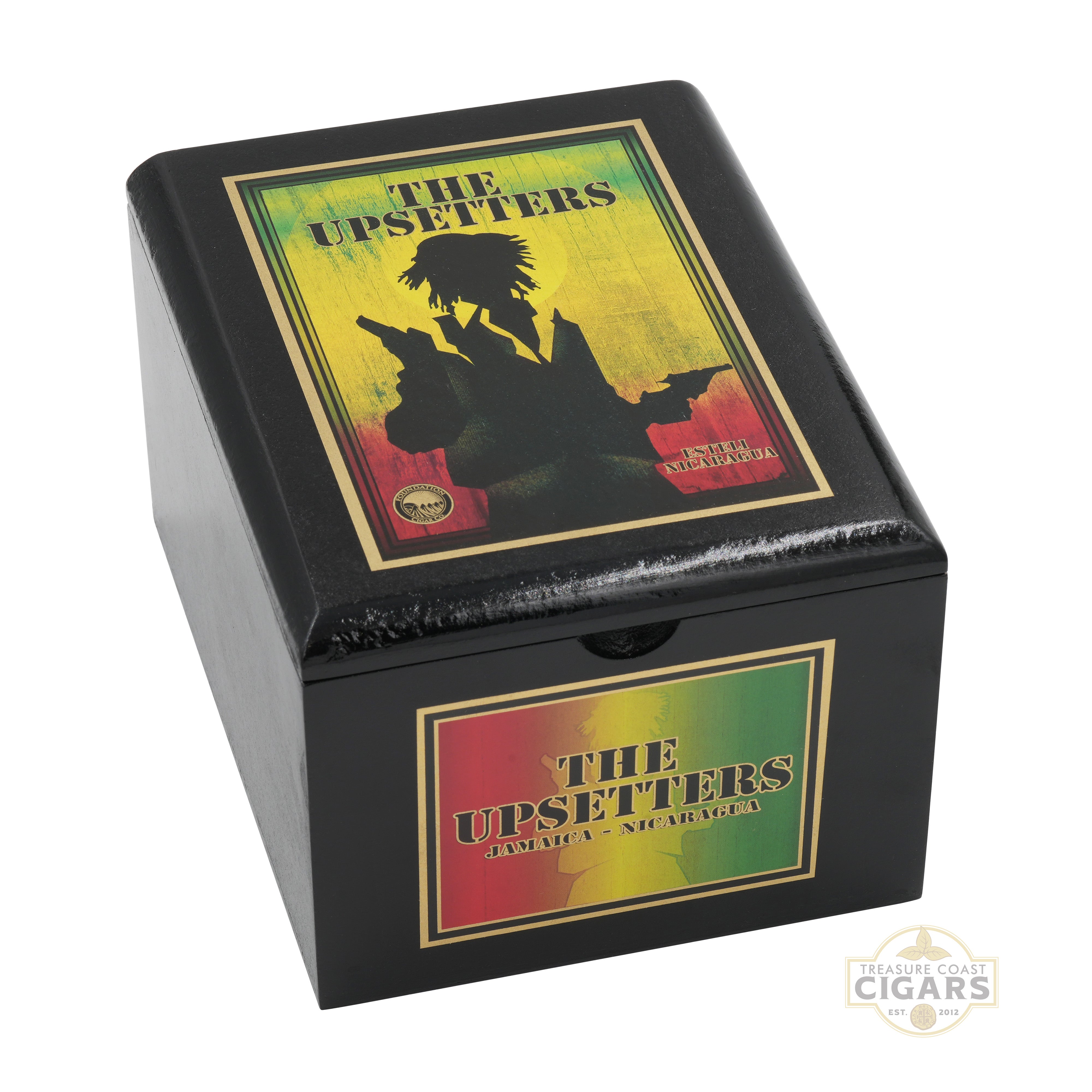 Cigar box with 'The Upsetters' branding on a white background