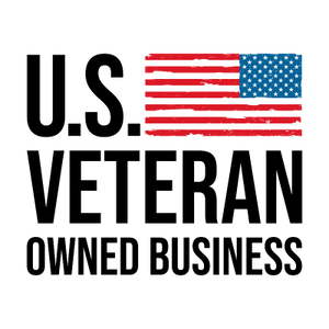 U.S. Veteran Owned Business logo with American flag on a white background