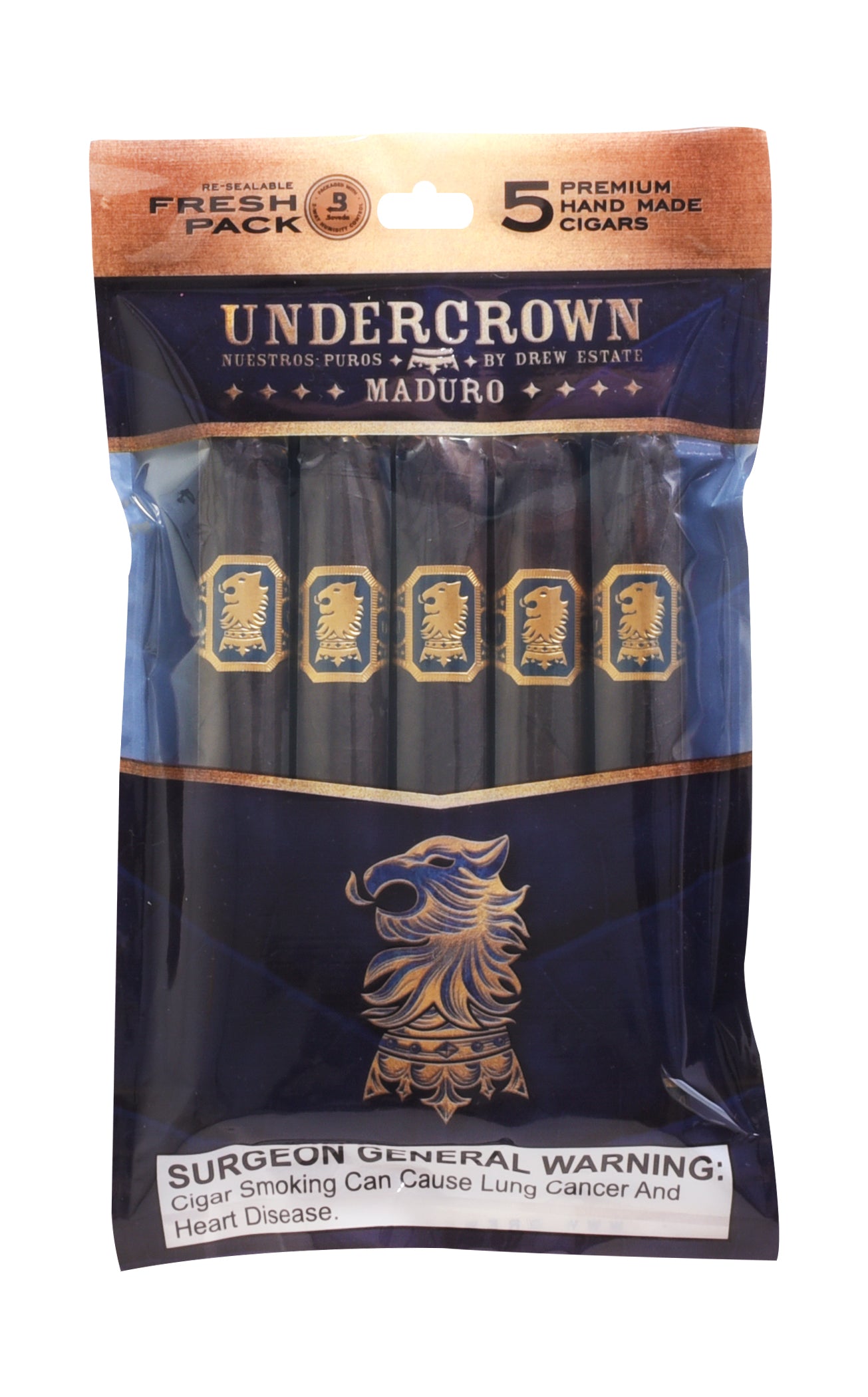 Fresh Pack of Undercrown Maduro Gran Toro cigars with branding and warning label on a white background