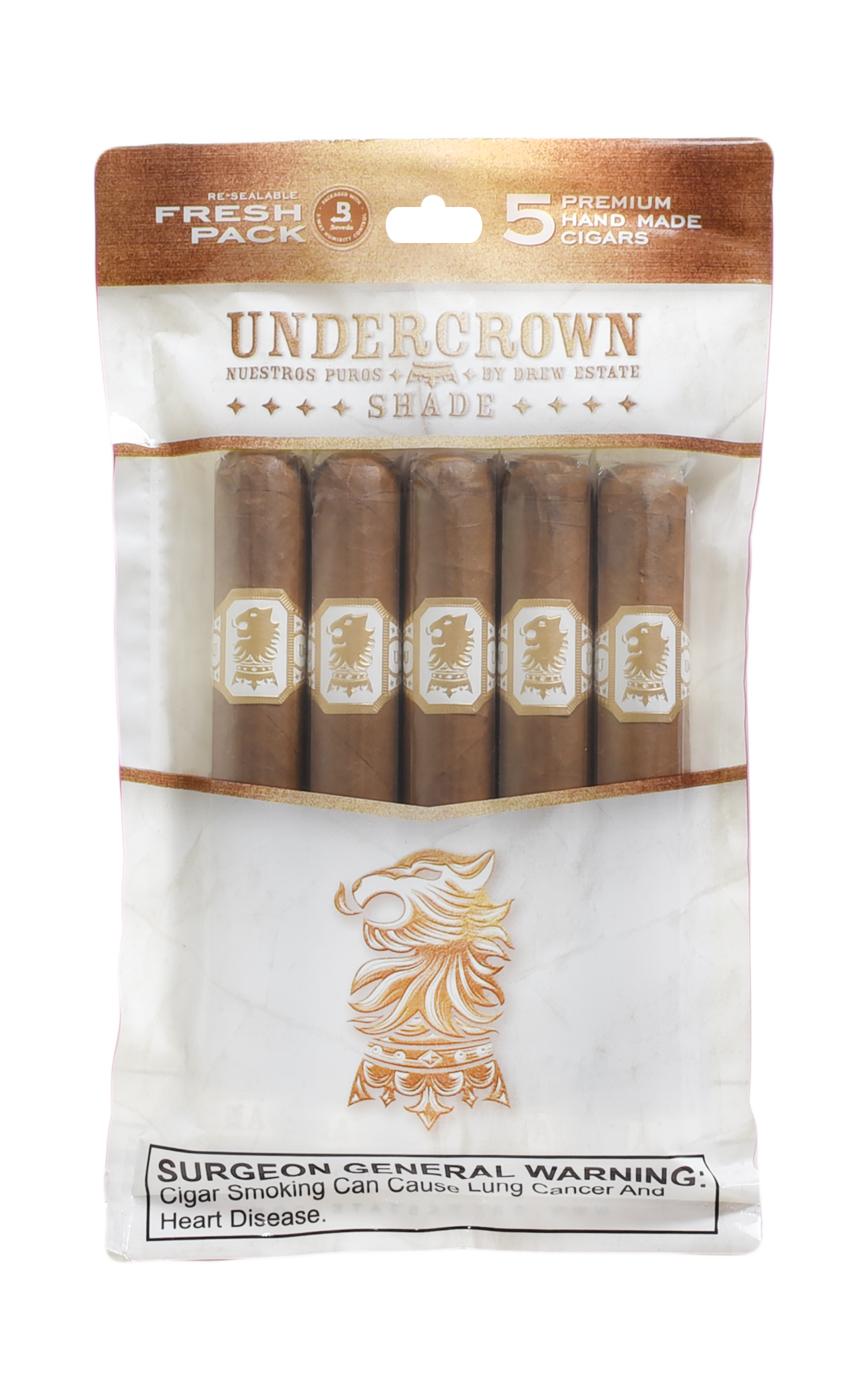 Fresh Pack of Undercrown Shade Gran Toro cigars with branding and warning label on a white background