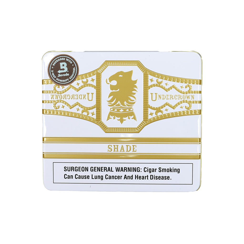 Cigar packaging with gold and white design on a white background