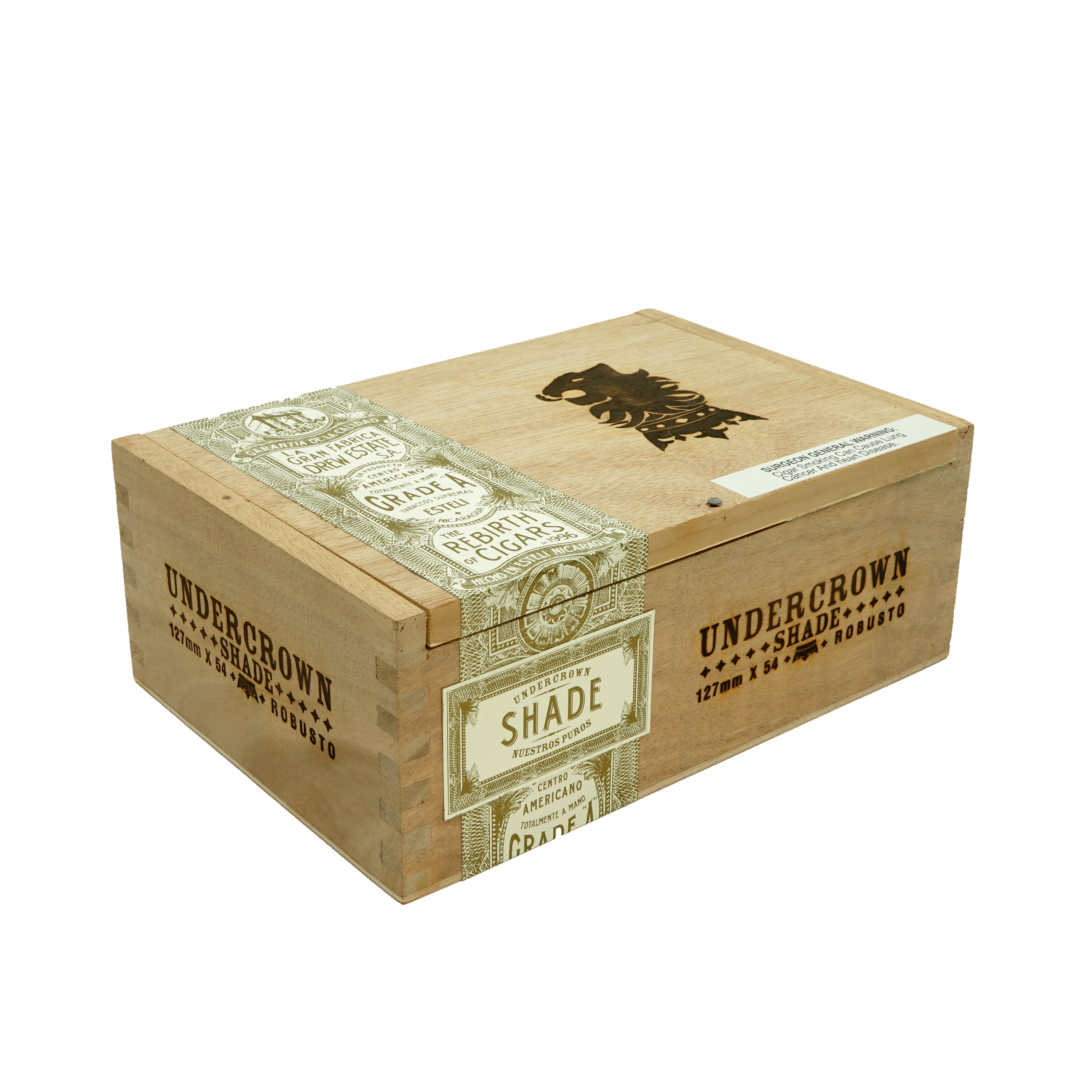 Wooden cigar box with 'Undercrown' branding on a white background