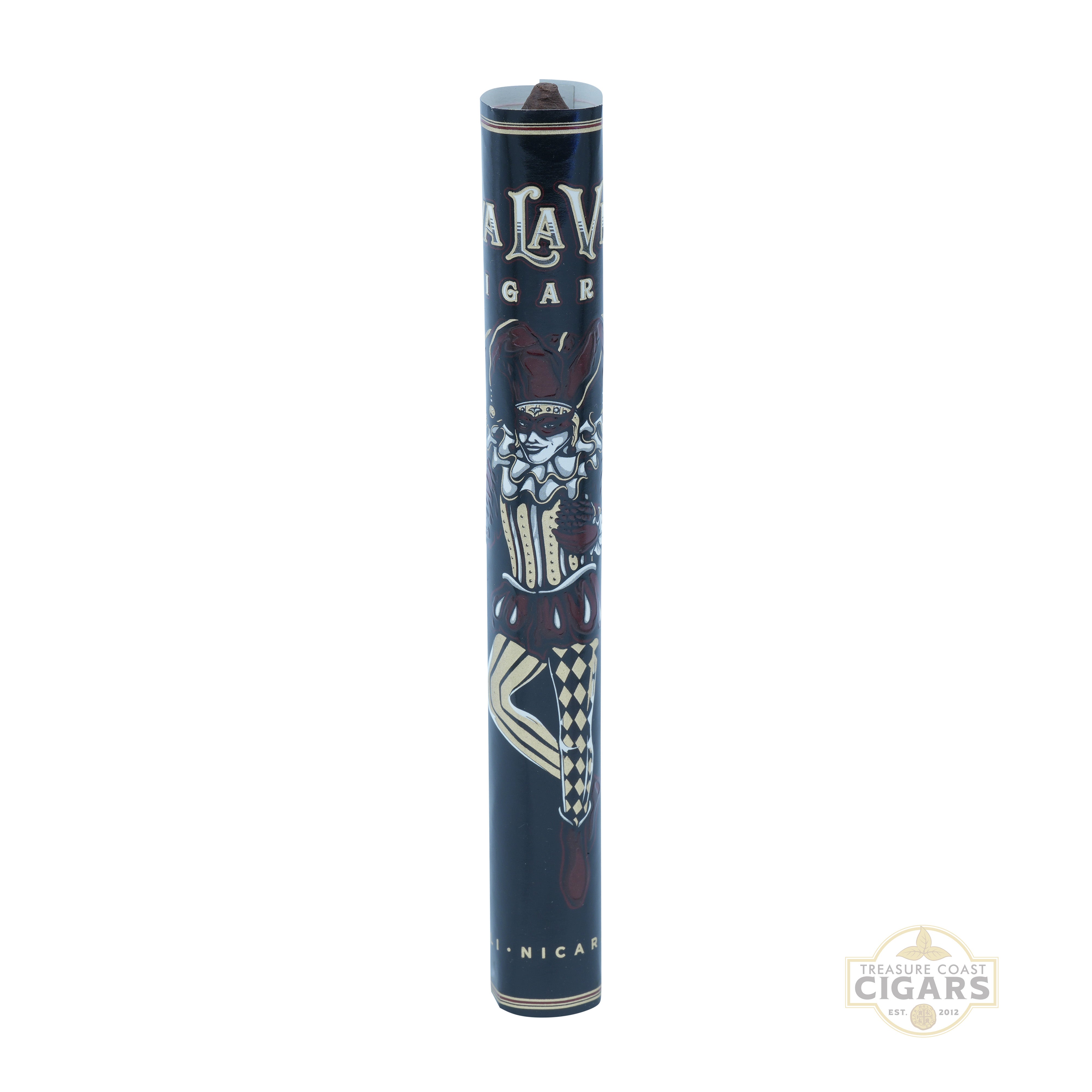 Viva La Vida Diademas Finas Cigar tube with decorative design and branding on a white background