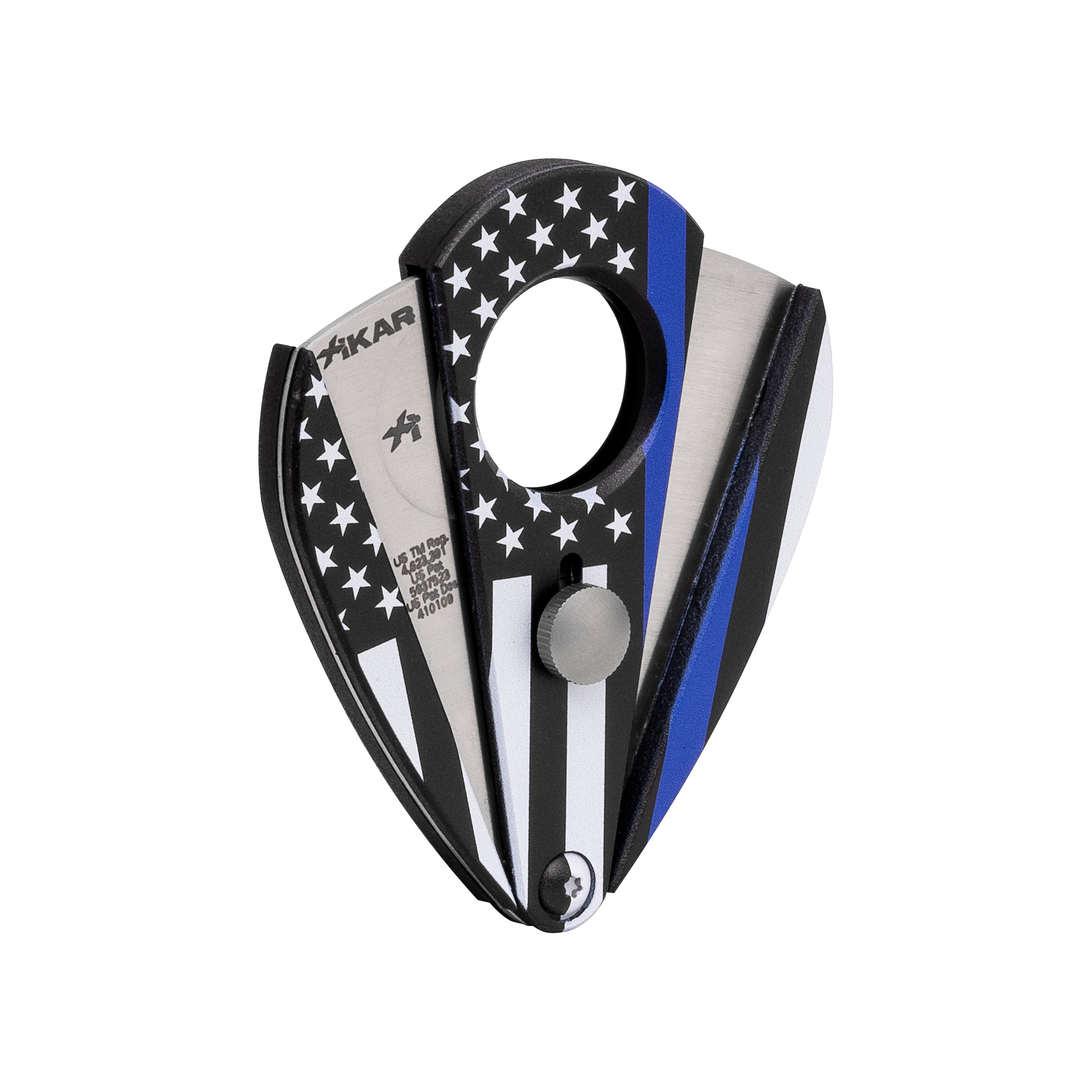 Cigar cutter with American flag design on a white background